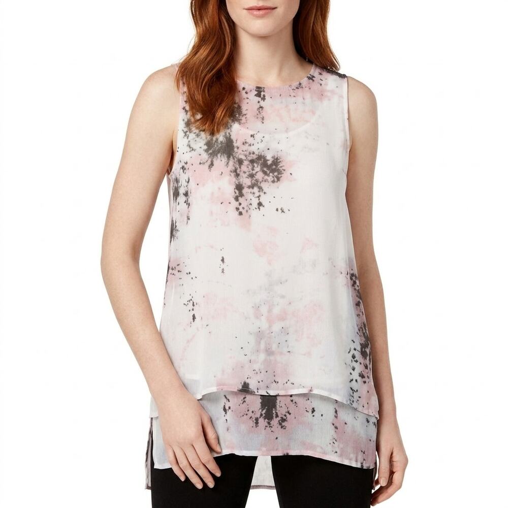 H by HALSTON White Graphic Lightweight Top Women Size S